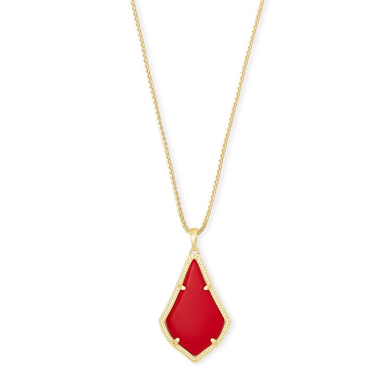 Alex Bright Red Gold Tone Pendant Necklace