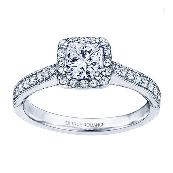 Rm1271-14k White Gold Princess Cut Halo Diamond Engagement Ring