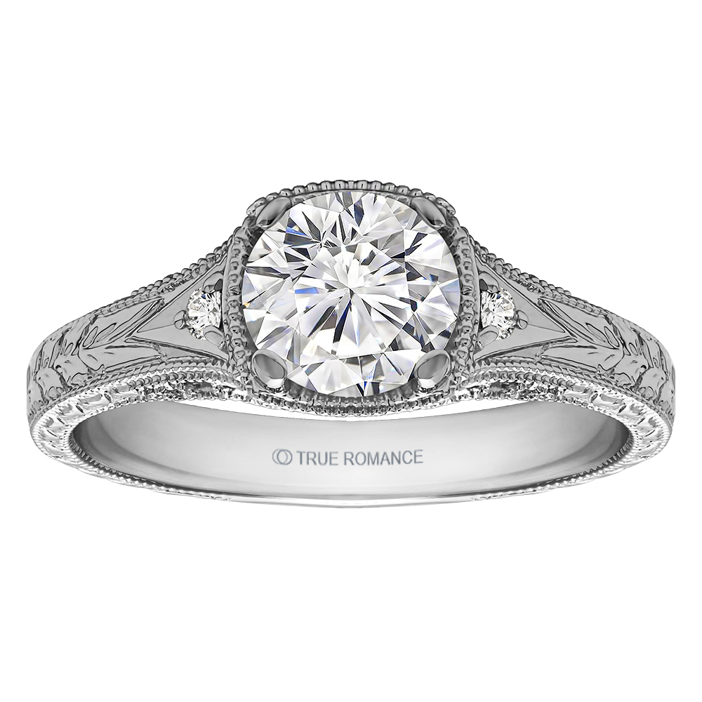 Rm1316-14k White Gold Round Cut Diamond Vintage Style Engagement Ring